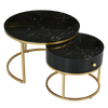 Table basse ronde gigogne effet marbre design noir – Métal doré, 2 tables