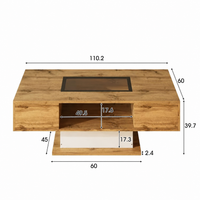 Table basse bois et verre moderne avec LED et rangements – Vitrine LED & 2 tiroirs 8