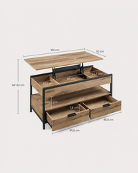Table basse relevable industrielle avec rangement – Plateau relevable & multi-rangements 4