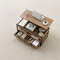 Table basse relevable industrielle avec rangement – Plateau relevable & multi-rangements 3