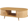 Table basse ovale bois avec rangement au style scandinave – Portes coulissantes
