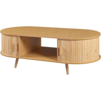 Table basse ovale bois avec rangement au style scandinave – Portes coulissantes 1