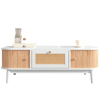 Table basse en bois et rotin avec rangements – Cannage & rangements fermés