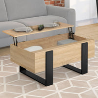 Table basse relevable en bois et noir style industriel – plateau relevable et rangement 3