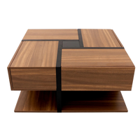 Table basse carrée bois et noir avec tiroirs de rangement – 4 tiroirs & plateau inférieur 1