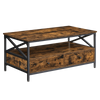 Table basse bois rectangulaire avec rangement style campagne – 2 tiroirs & compartiment