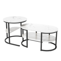 Table basse gigogne ronde et ovale avec rangement – Effet marbre, 2 tables 1