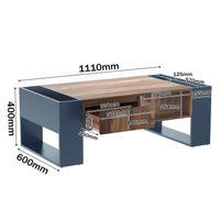 Table basse moderne bois et bleu profond avec rangement – Tiroir central & compartiments 7