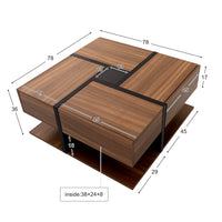 Table basse carrée bois et noir avec tiroirs de rangement – 4 tiroirs & plateau inférieur 5