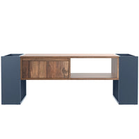 Table basse moderne bois et bleu profond avec rangement – Tiroir central & compartiments 4