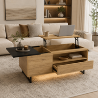 Table basse relevable en bois et métal avec LED intégrée et grand rangement 3