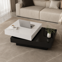 Table basse pivotante moderne à double plateau – Noir & blanc laqué, rangement 2 niveaux 3