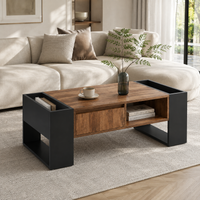 Table basse en bois rectangulaire design avec tiroir et rangements – Rangement intégré 4