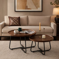 Table basse gigogne ronde en bois de noyer – Pieds métal noir, 2 tables 3