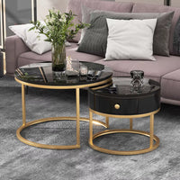 Table basse ronde gigogne effet marbre design noir – Métal doré, 2 tables 4