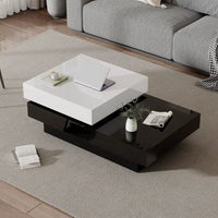 Table basse pivotante moderne à double plateau – Noir & blanc laqué, rangement 2 niveaux 3