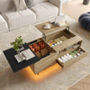 Table basse relevable en bois et métal avec LED – Plateau relevable & rangement