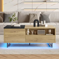 Table basse relevable en bois et métal avec LED – Plateau relevable & rangement 3