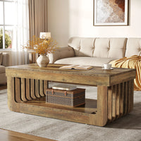 Table Basse Bois Rustique à Lattes avec Rangement 5