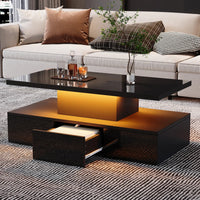 Table basse rectangulaire noire à double plateau avec LED et rangement – LED 16 couleurs 3