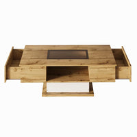 Table basse bois et verre moderne avec LED et rangements – Vitrine LED & 2 tiroirs 5