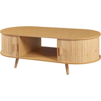 Table basse ovale bois avec rangement au style scandinave – Portes coulissantes 4