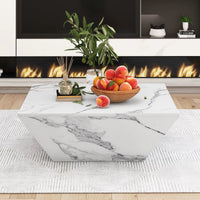 Table basse effet marbre blanche avec tiroirs – Trapézoïdale & 2 tiroirs 4