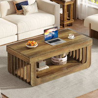 Table Basse Bois Rustique à Lattes avec Rangement 4