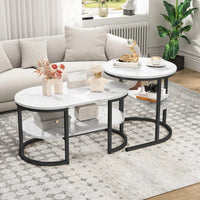 Table basse gigogne ronde et ovale avec rangement – Effet marbre, 2 tables 2