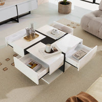Table basse carrée moderne noire et blanche avec rangements – 4 tiroirs & niche 5