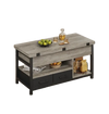 Table basse relevable extensible grise avec rangements – Plateau relevable, 4 à 6 couverts
