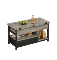 Table basse relevable extensible grise avec rangements – Plateau relevable, 4 à 6 couverts 1