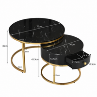 Table basse ronde gigogne effet marbre design noir – Métal doré, 2 tables 5