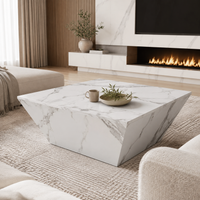 Table basse effet marbre blanche avec tiroirs – Trapézoïdale & 2 tiroirs 2