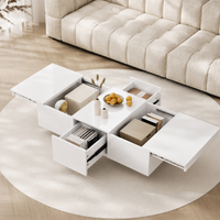 Table basse blanche laquée avec rangement et tiroirs design – Ouverture par pression 4