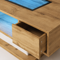 Table basse bois et verre moderne avec LED et rangements – Vitrine LED & 2 tiroirs 6