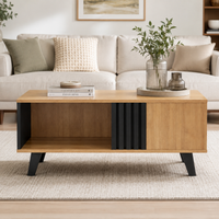 Table basse rectangulaire design moderne – Bois & noir, tiroir et niches 2