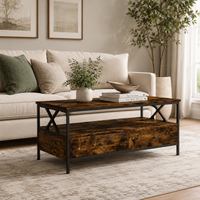 Table basse bois rectangulaire avec rangement style campagne – 2 tiroirs & compartiment 2
