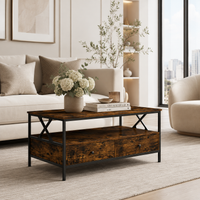 Table basse bois rectangulaire avec rangement style campagne – 2 tiroirs & compartiment 3