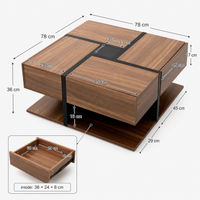 Table basse carrée bois et noir avec tiroirs de rangement – 4 tiroirs & plateau inférieur 7