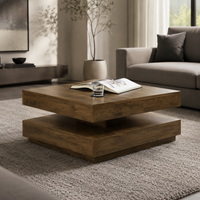 Table basse carrée avec plateau pivotant et plateau inférieur – Rangement modulable 2