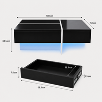 Table basse design noire avec finition blanche avec LED – 3 tiroirs & LED connectée 7