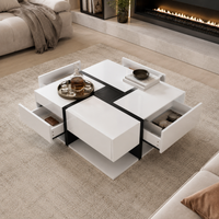 Table basse carrée moderne noire et blanche avec rangements – 4 tiroirs & niche 3