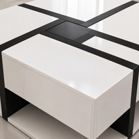 Table basse carrée moderne noire et blanche avec rangements – 4 tiroirs & niche 4