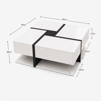 Table basse carrée moderne noire et blanche avec rangements – 4 tiroirs & niche 7