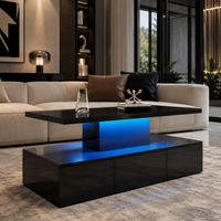 Table basse rectangulaire noire à double plateau avec LED et rangement – LED 16 couleurs 3