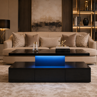 Table basse rectangulaire noire à double plateau avec LED et rangement – LED 16 couleurs 4