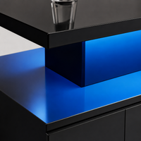 Table basse rectangulaire noire à double plateau avec LED et rangement – LED 16 couleurs 6