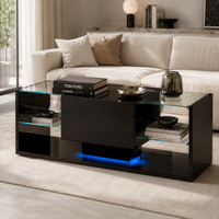 Table basse noire avec étagères en verre et éclairage LED – Verre trempé & LED 3