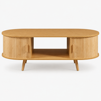 Table basse ovale bois avec rangement au style scandinave – Portes coulissantes 1